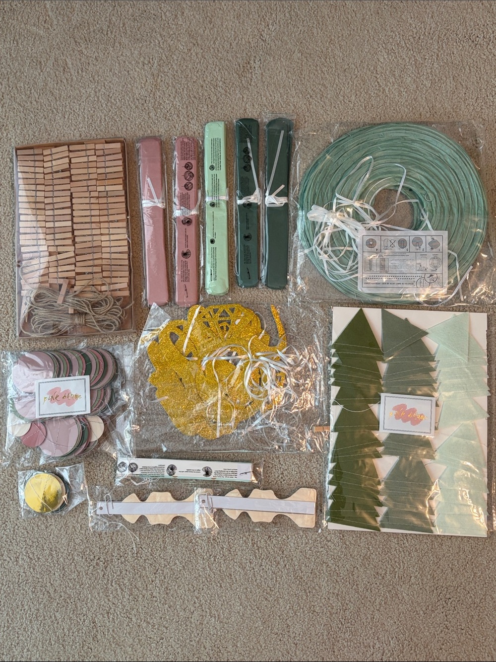 Party Garland & Banner Craft Kit - Mint, Pink, Gold, Dark Green